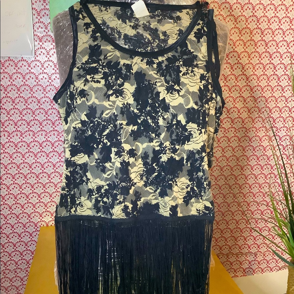 Woman’s Black and Champagne Semi Sheer Floral Fabric